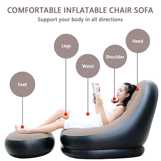 ofa Chair With Foot Stool | Inflatable Lounge Chair | Inflatable Lazy Sofa With Footrest | Foldable Air Couch Sofa | Air Bed Sofa With Electric Air Inflactor Pump | Portable Indoor- Outdoor Air Bed Sofa