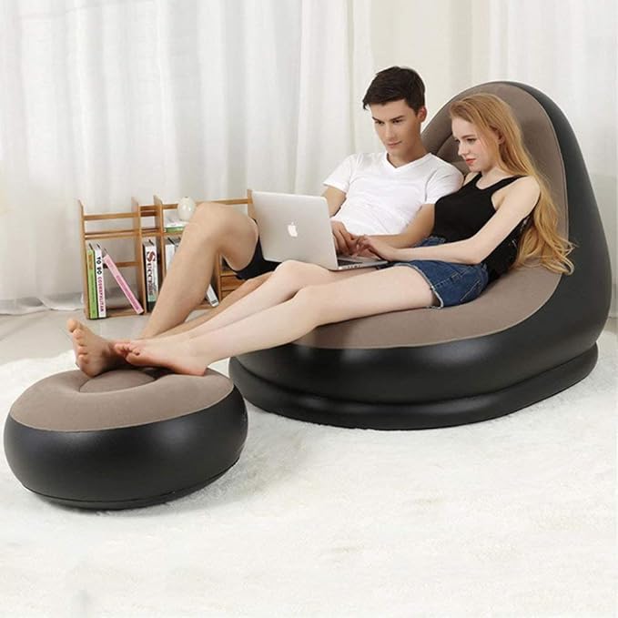 ofa Chair With Foot Stool | Inflatable Lounge Chair | Inflatable Lazy Sofa With Footrest | Foldable Air Couch Sofa | Air Bed Sofa With Electric Air Inflactor Pump | Portable Indoor- Outdoor Air Bed Sofa