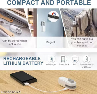 Portable Mini Bag Sealer Machine – USB Rechargeable 2-in-1 Heat Sealer & Cutter for – Food Storage Sealing Tool for Kitchen, Travel & Home – Easy to Use, Compact Design