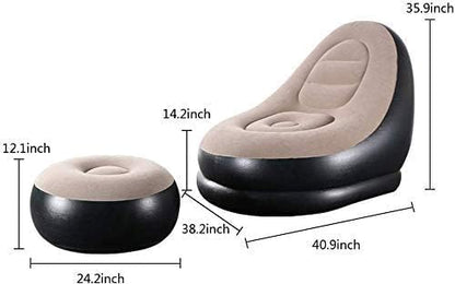 ofa Chair With Foot Stool | Inflatable Lounge Chair | Inflatable Lazy Sofa With Footrest | Foldable Air Couch Sofa | Air Bed Sofa With Electric Air Inflactor Pump | Portable Indoor- Outdoor Air Bed Sofa